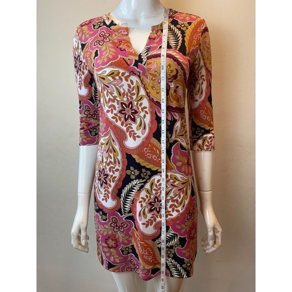 Banana Republic Womens Paisley Print Shift Dress Split V Neck Pink Orange SZ XS - Picture 2 of 5